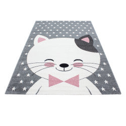 Kids Vloerkleed – Kindervloerkleed – Kat Roze/Grijs – Anti-Allergisch