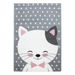 Kids Vloerkleed – Kindervloerkleed – Kat Roze/Grijs – Anti-Allergisch