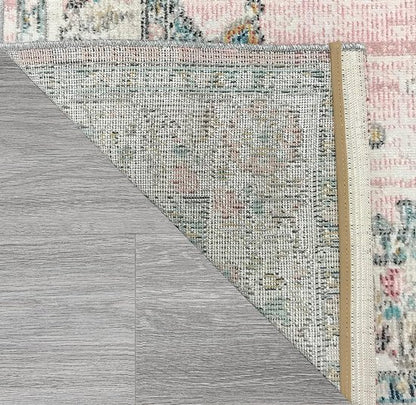 Salsa Vloerkleed – Roze – Klassiek Medaillon Design – Laagpolig Vloerkleed