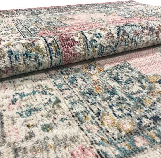 Salsa Vloerkleed – Roze – Klassiek Medaillon Design – Laagpolig Vloerkleed