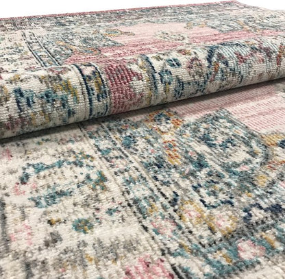 Salsa Vloerkleed – Roze – Klassiek Medaillon Design – Laagpolig Vloerkleed