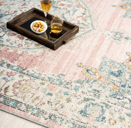 Salsa Vloerkleed – Roze – Klassiek Medaillon Design – Laagpolig Vloerkleed
