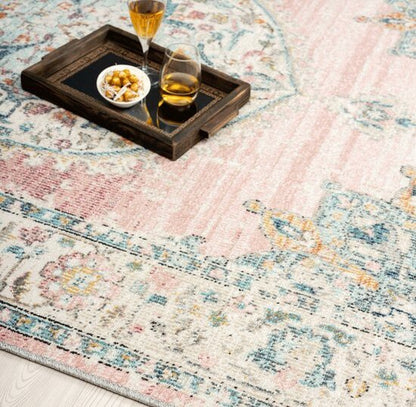 Salsa Vloerkleed – Roze – Klassiek Medaillon Design – Laagpolig Vloerkleed