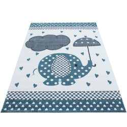 Kids Vloerkleed – Kindervloerkleed – Olifant in de Regen Blauw – Anti-Allergisch