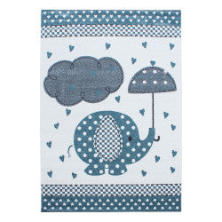 Kids Vloerkleed – Kindervloerkleed – Olifant in de Regen Blauw – Anti-Allergisch