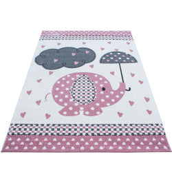 Kids Vloerkleed – Kindervloerkleed – Olifant in de Regen Roze – Anti-Allergisch