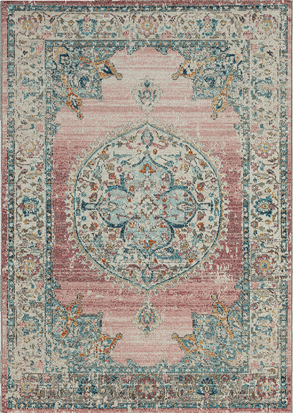 Salsa Vloerkleed – Roze – Klassiek Medaillon Design – Laagpolig Vloerkleed