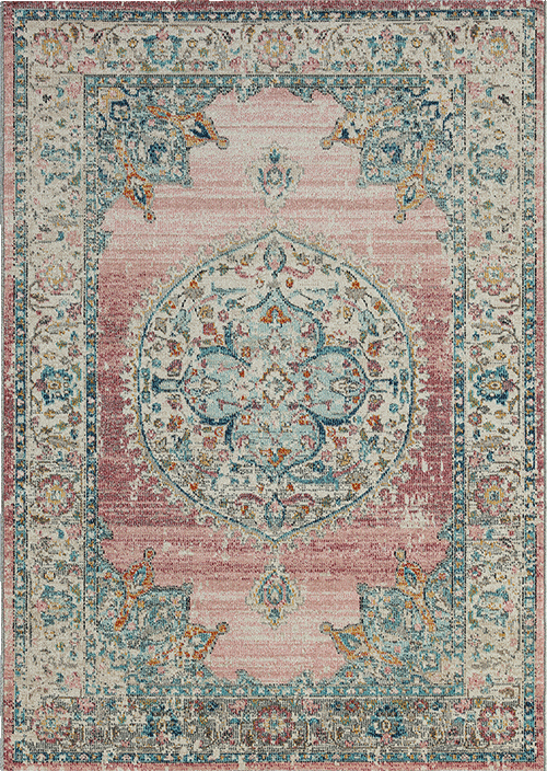 Salsa Vloerkleed – Roze – Klassiek Medaillon Design – Laagpolig Vloerkleed