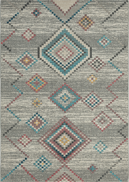 Salsa Vloerkleed – Crème/Grijs – Bohemian Ruit Design – Laagpolig Vloerkleed