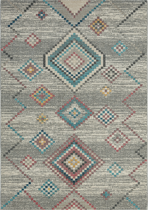 Salsa Vloerkleed – Crème/Grijs – Bohemian Ruit Design – Laagpolig Vloerkleed