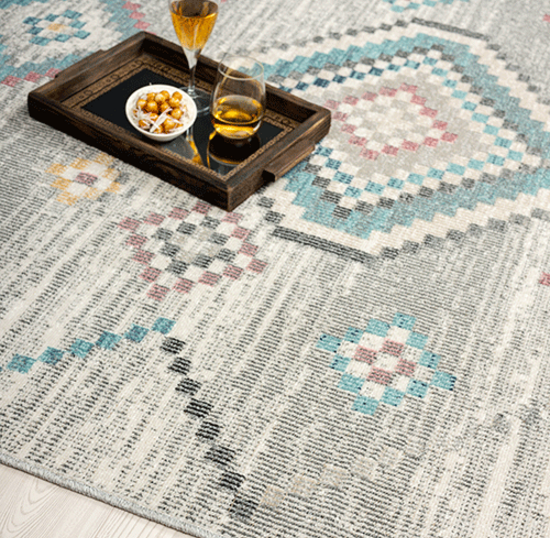 Salsa Vloerkleed – Crème/Grijs – Bohemian Ruit Design – Laagpolig Vloerkleed