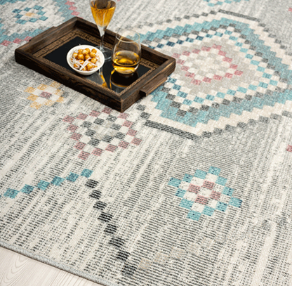 Salsa Vloerkleed – Crème/Grijs – Bohemian Ruit Design – Laagpolig Vloerkleed