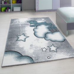 Kids Vloerkleed – Kindervloerkleed – Beer & Ster Blauw – Anti-Allergisch