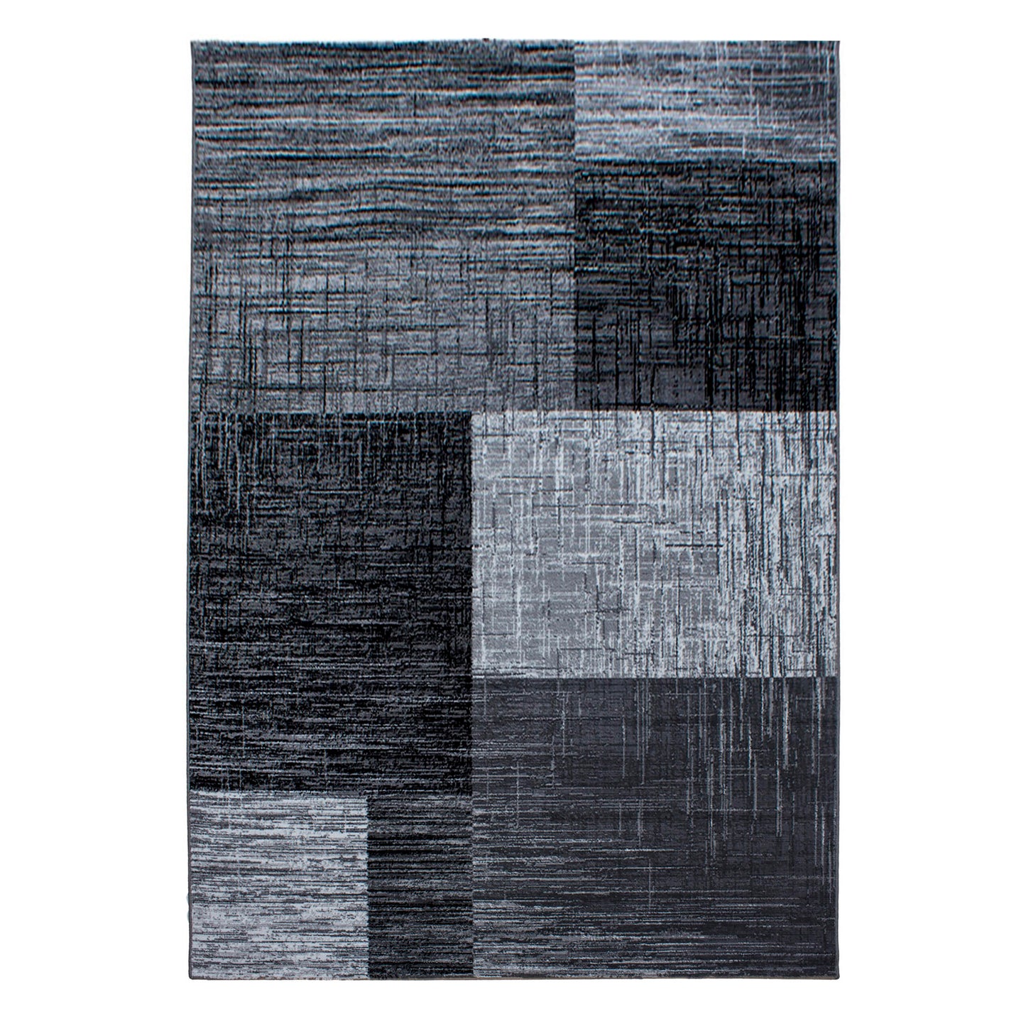 Plus Vloerkleed – Zwart – Blokkenpatroon – Laagpolig & Modern