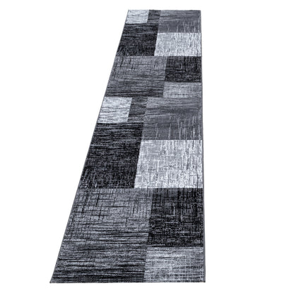 Plus Vloerkleed – Zwart – Blokkenpatroon – Laagpolig & Modern