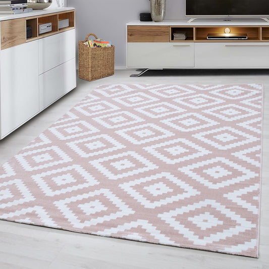 Plus Vloerkleed – Pink – Ruitmotief – Laagpolig & Modern