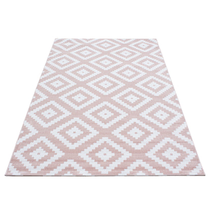 Plus Vloerkleed – Pink – Ruitmotief – Laagpolig & Modern