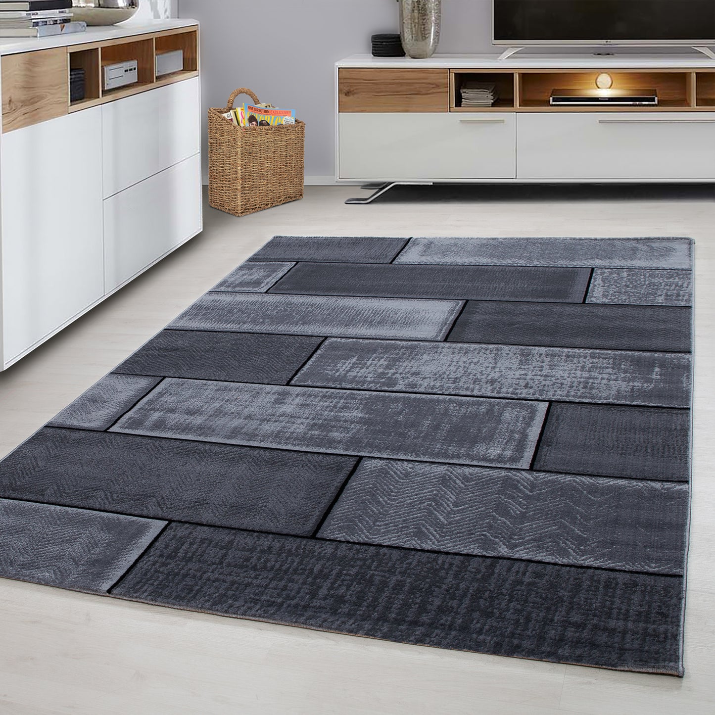 Plus Vloerkleed – Zwart – Steenlook Design – Laagpolig & Industrieel