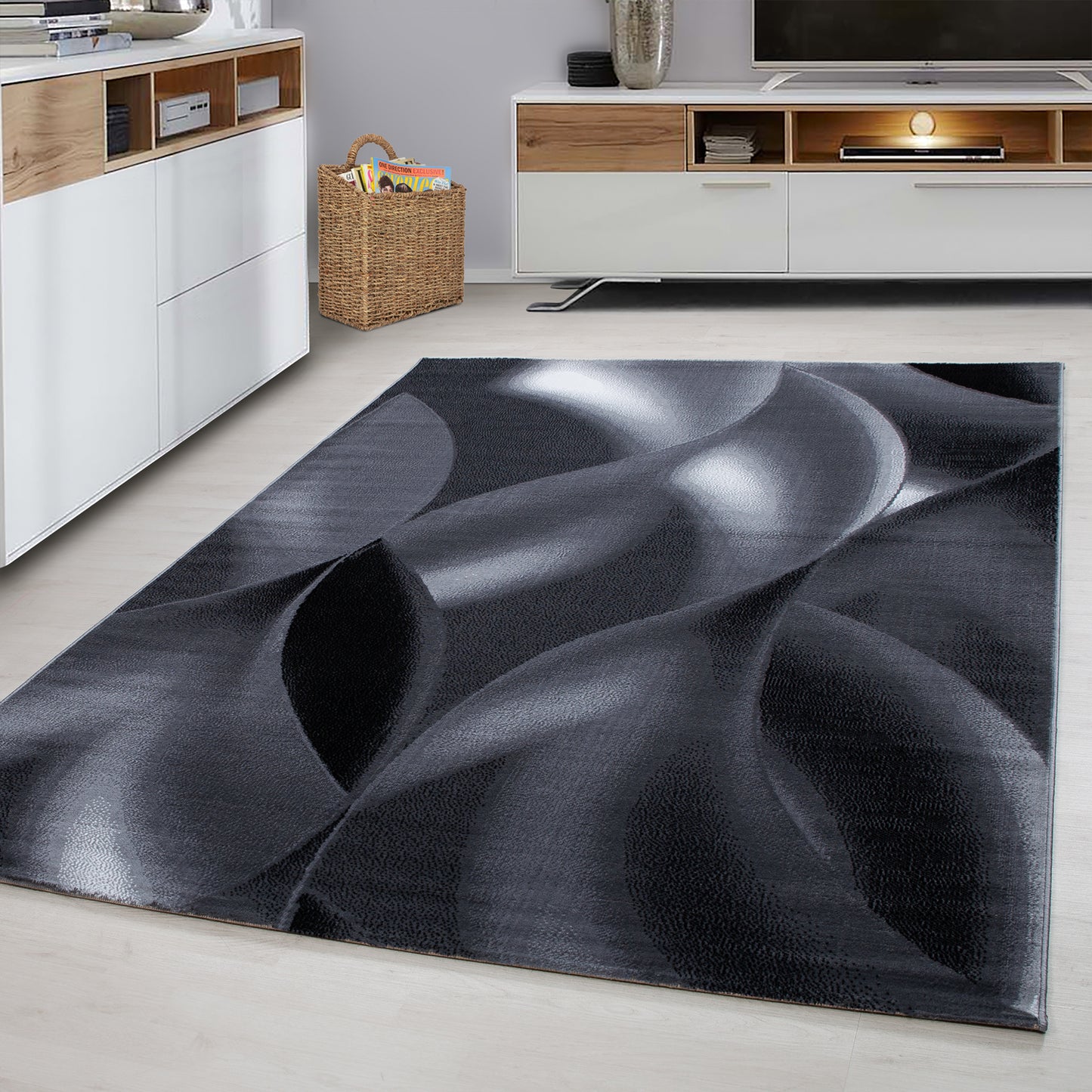 Plus Vloerkleed – Zwart – Golvend 3D Design – Laagpolig