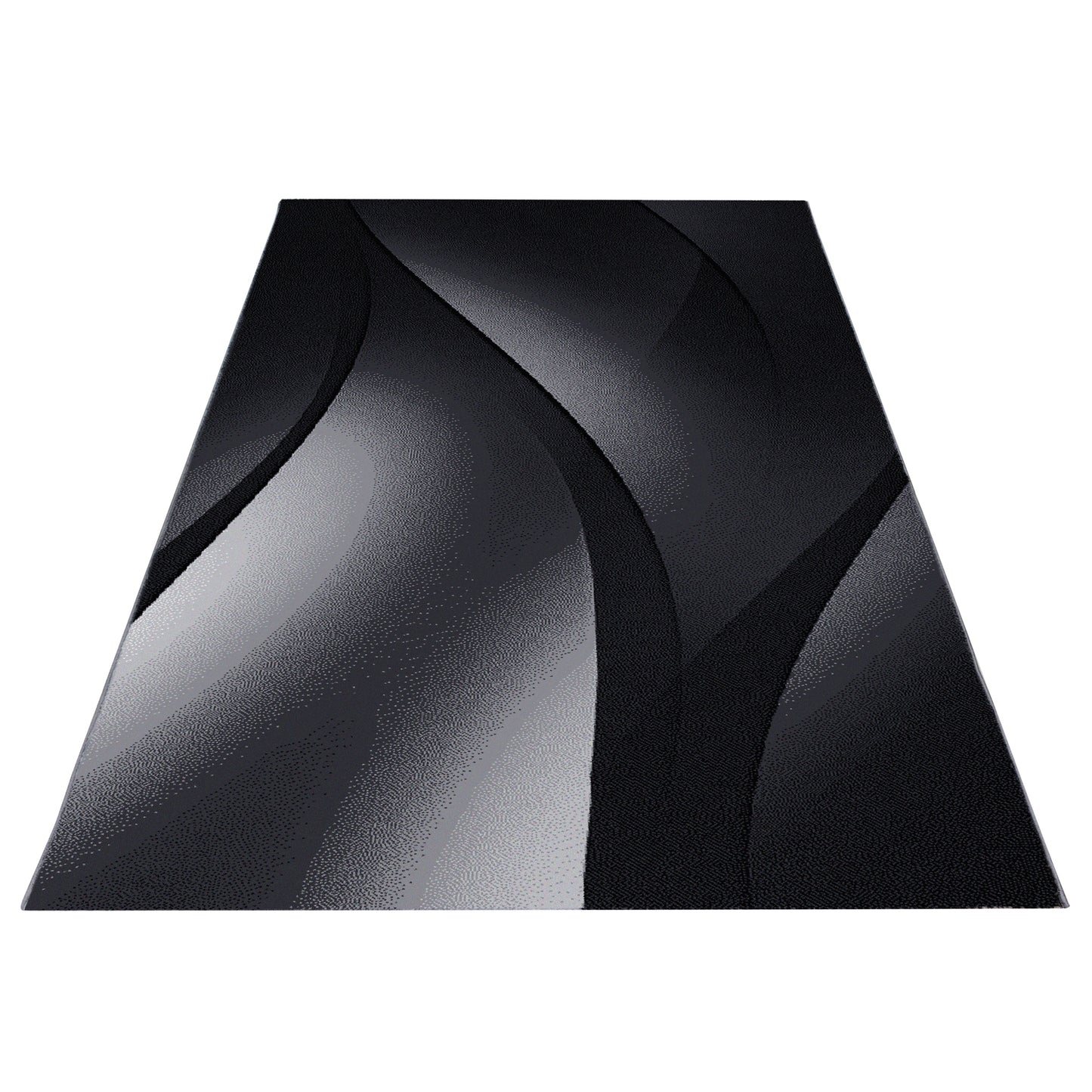 Plus Vloerkleed – Zwart/Antraciet – Golvend 3D Design – Laagpolig
