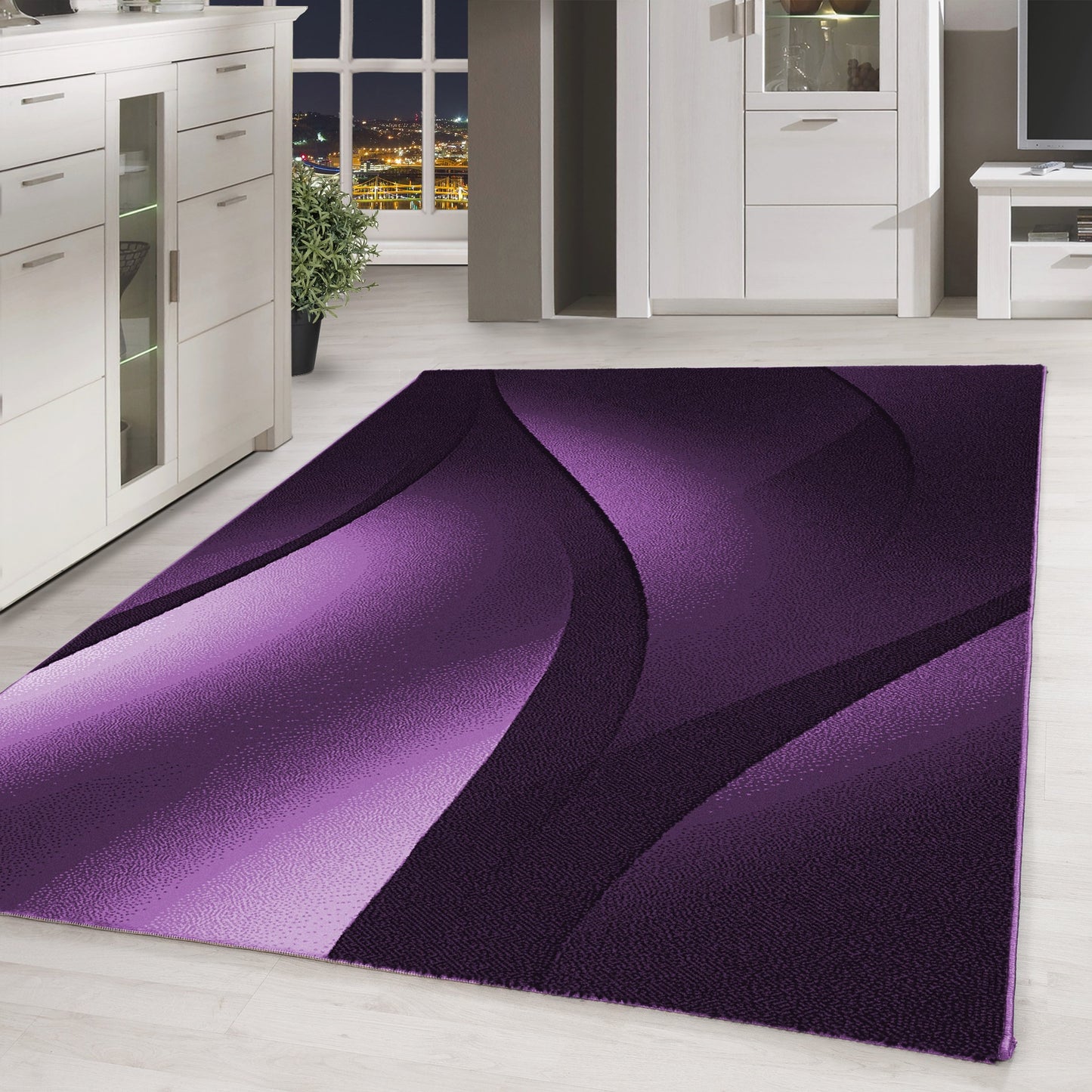 Plus Vloerkleed – Zwart/lila – Golvend 3D Design – Laagpolig