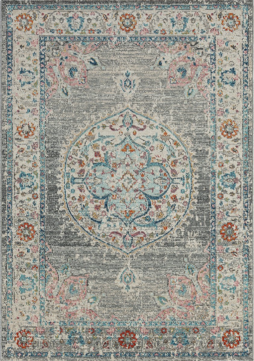Salsa Vloerkleed – Grijs – Klassiek Medaillon Design – Laagpolig Vloerkleed