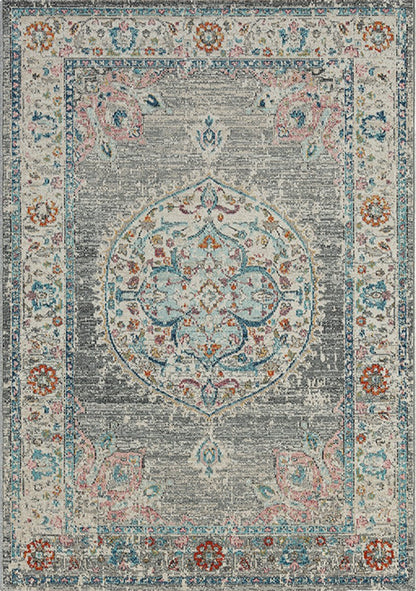 Salsa Vloerkleed – Grijs – Klassiek Medaillon Design – Laagpolig Vloerkleed