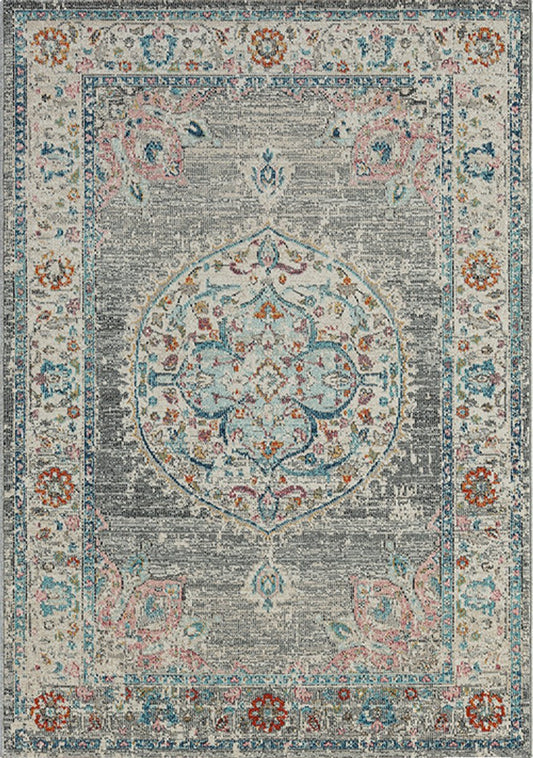 Salsa Vloerkleed – Grijs – Klassiek Medaillon Design – Laagpolig Vloerkleed