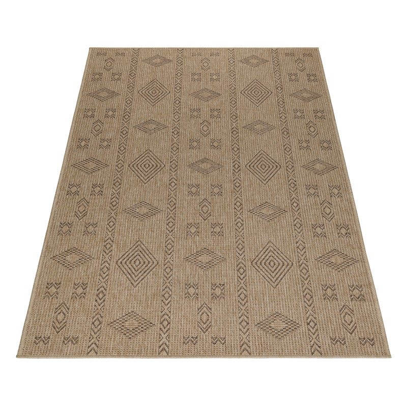 Vloerkleed Dhaka – Beige/Zwart – Laagpolig met Levendig Design – Voor Binnen en Buiten