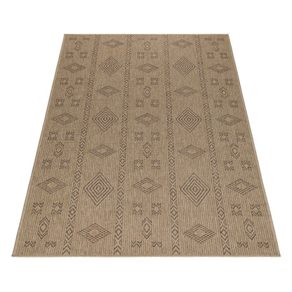 Vloerkleed Dhaka – Beige/Zwart – Laagpolig met Levendig Design – Voor Binnen en Buiten