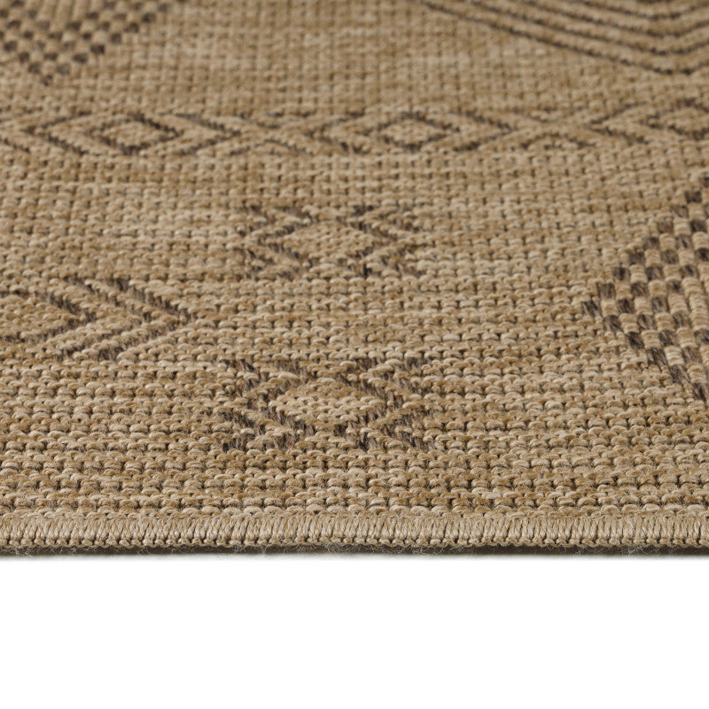 Vloerkleed Dhaka – Beige/Zwart – Laagpolig met Levendig Design – Voor Binnen en Buiten