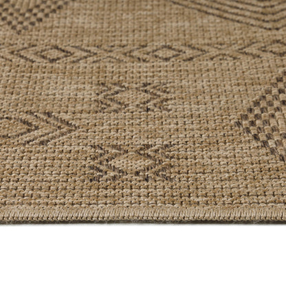 Vloerkleed Dhaka – Beige/Zwart – Laagpolig met Levendig Design – Voor Binnen en Buiten