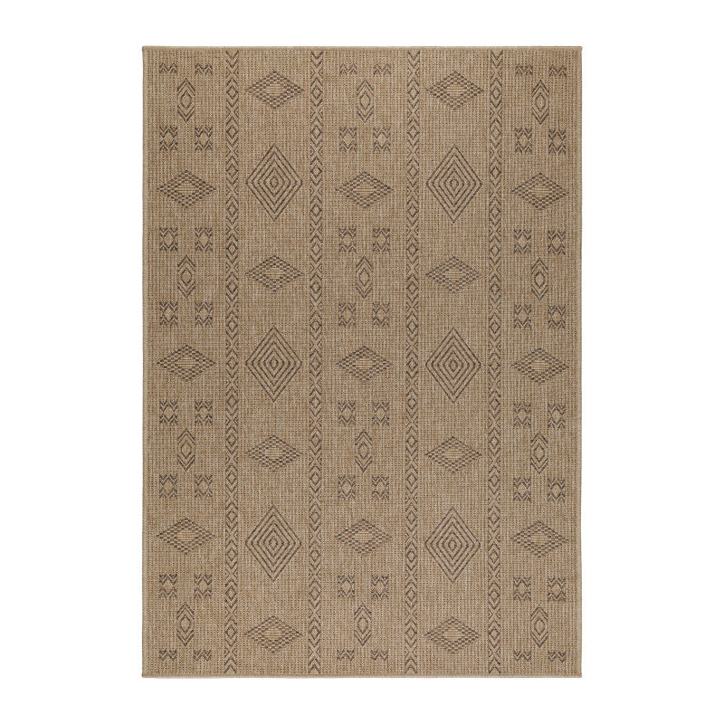 Vloerkleed Dhaka – Beige/Zwart – Laagpolig met Levendig Design – Voor Binnen en Buiten