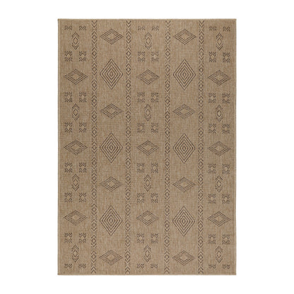 Vloerkleed Dhaka – Beige/Zwart – Laagpolig met Levendig Design – Voor Binnen en Buiten