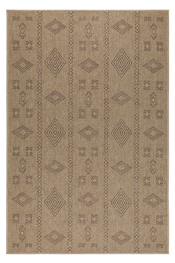 Vloerkleed Dhaka – Beige/Zwart – Laagpolig met Levendig Design – Voor Binnen en Buiten