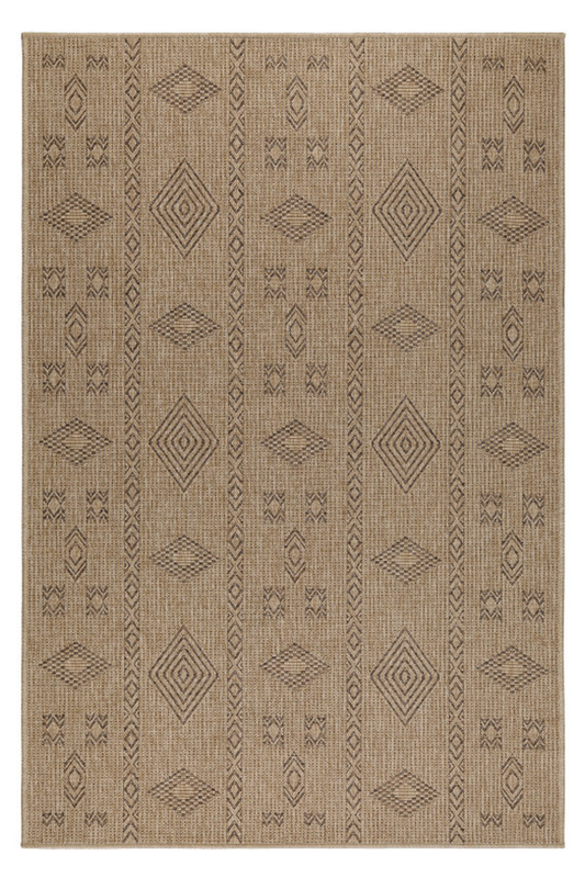 Vloerkleed Dhaka – Beige/Zwart – Laagpolig met Levendig Design – Voor Binnen en Buiten