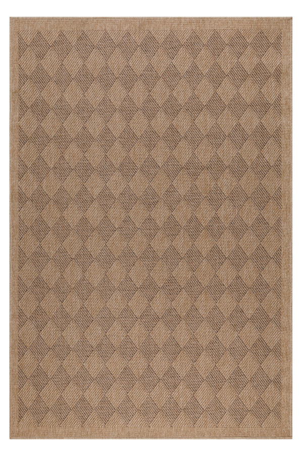Vloerkleed Dhaka – Taupe/Beige – Laagpolig met Levendig Design – Voor Binnen en Buiten