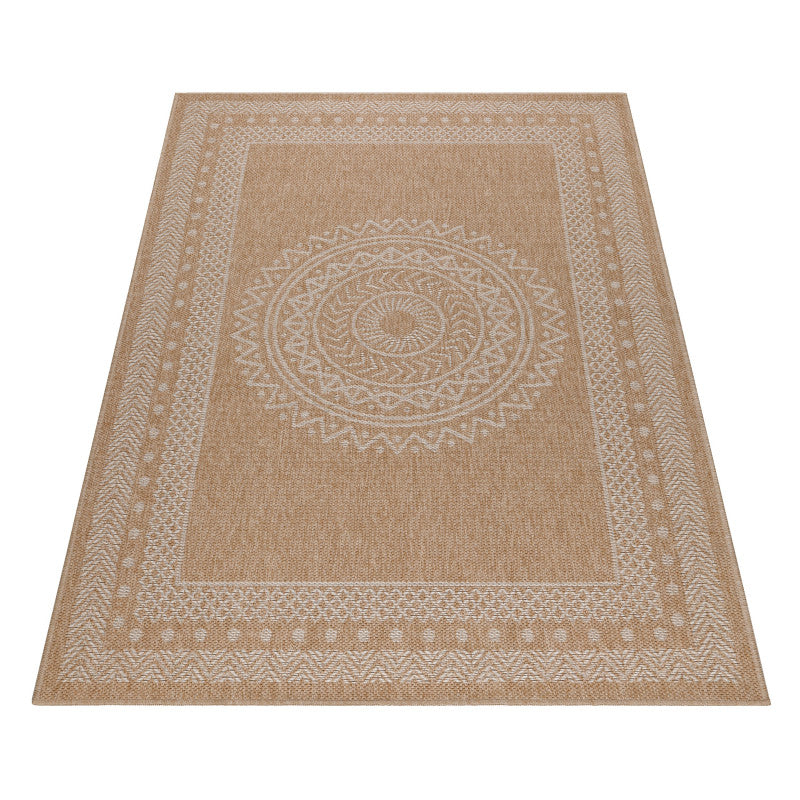 Vloerkleed Dhaka – Lichtbeige/Beige – Laagpolig met Levendig Design – Binnen en Buiten