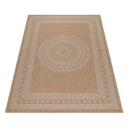 Vloerkleed Dhaka – Lichtbeige/Beige – Laagpolig met Levendig Design – Binnen en Buiten
