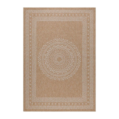 Vloerkleed Dhaka – Lichtbeige/Beige – Laagpolig met Levendig Design – Binnen en Buiten