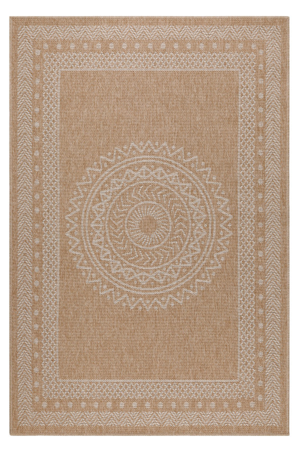 Vloerkleed Dhaka – Lichtbeige/Beige – Laagpolig met Levendig Design – Binnen en Buiten