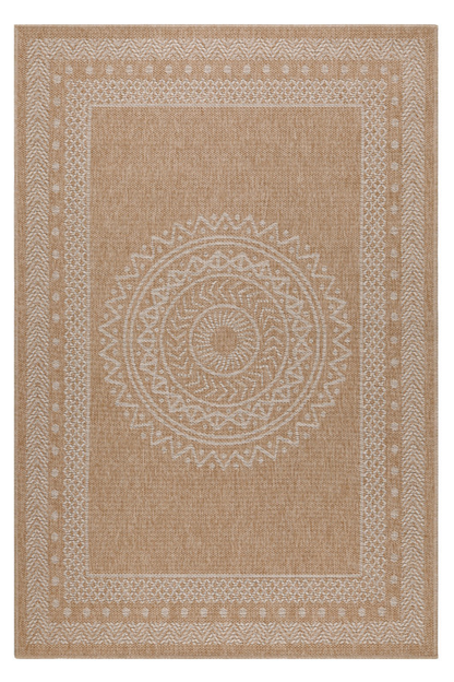 Vloerkleed Dhaka – Lichtbeige/Beige – Laagpolig met Levendig Design – Binnen en Buiten