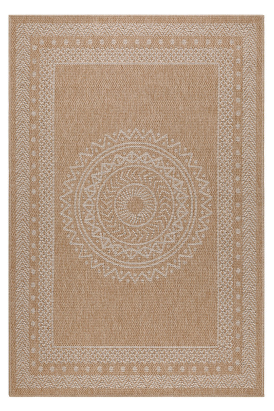 Vloerkleed Dhaka – Lichtbeige/Beige – Laagpolig met Levendig Design – Binnen en Buiten