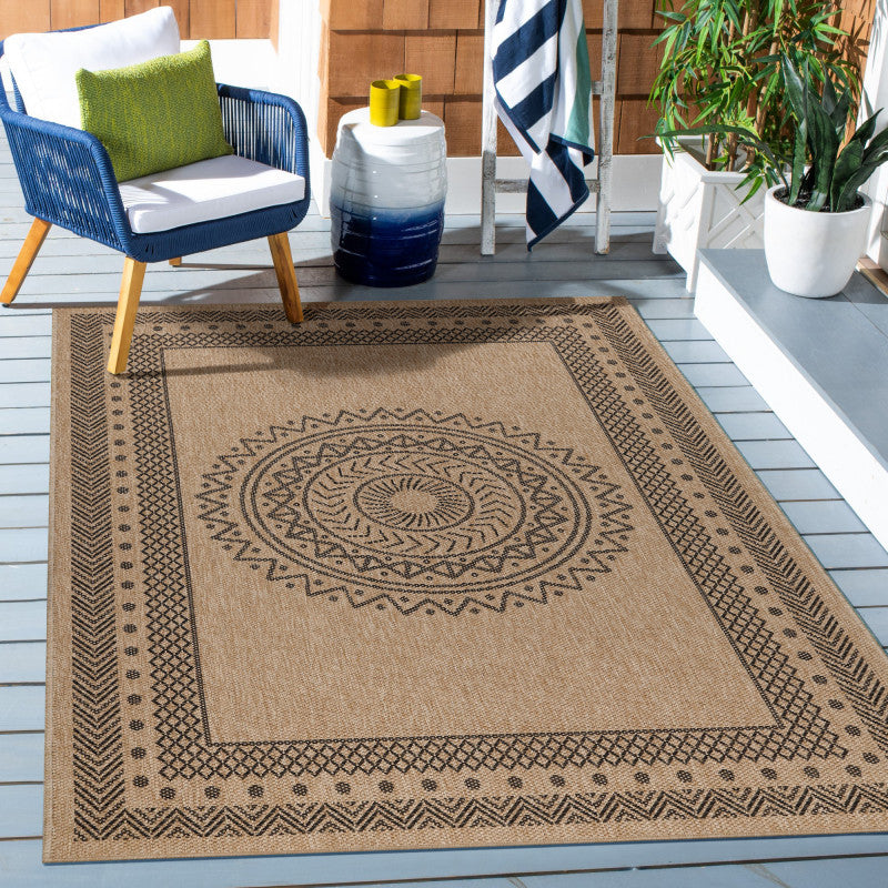 Vloerkleed Dhaka – Zwart – Laagpolig met Levendig Design – Voor Binnen en Buiten