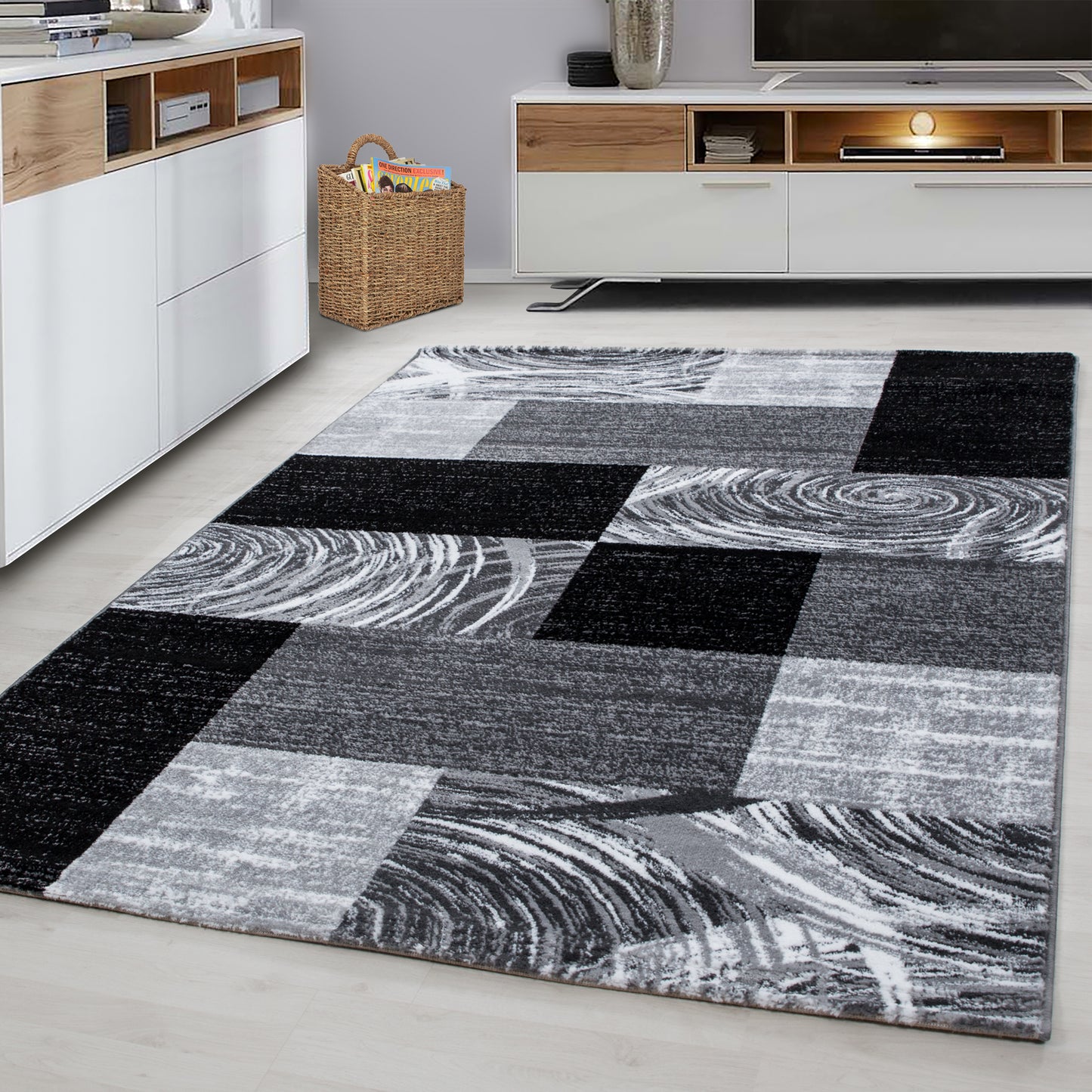 Parma Vloerkleed – Zwart Blok – Laagpolig & Modern Design