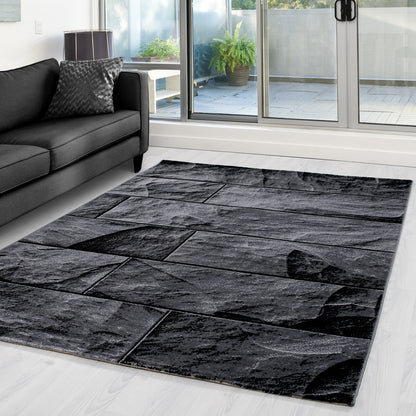 Parma Vloerkleed – Zwarte Steenlook – Laagpolig & Modern Design