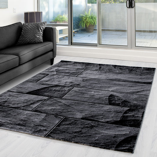 Parma Vloerkleed – Zwarte Steenlook – Laagpolig & Modern Design