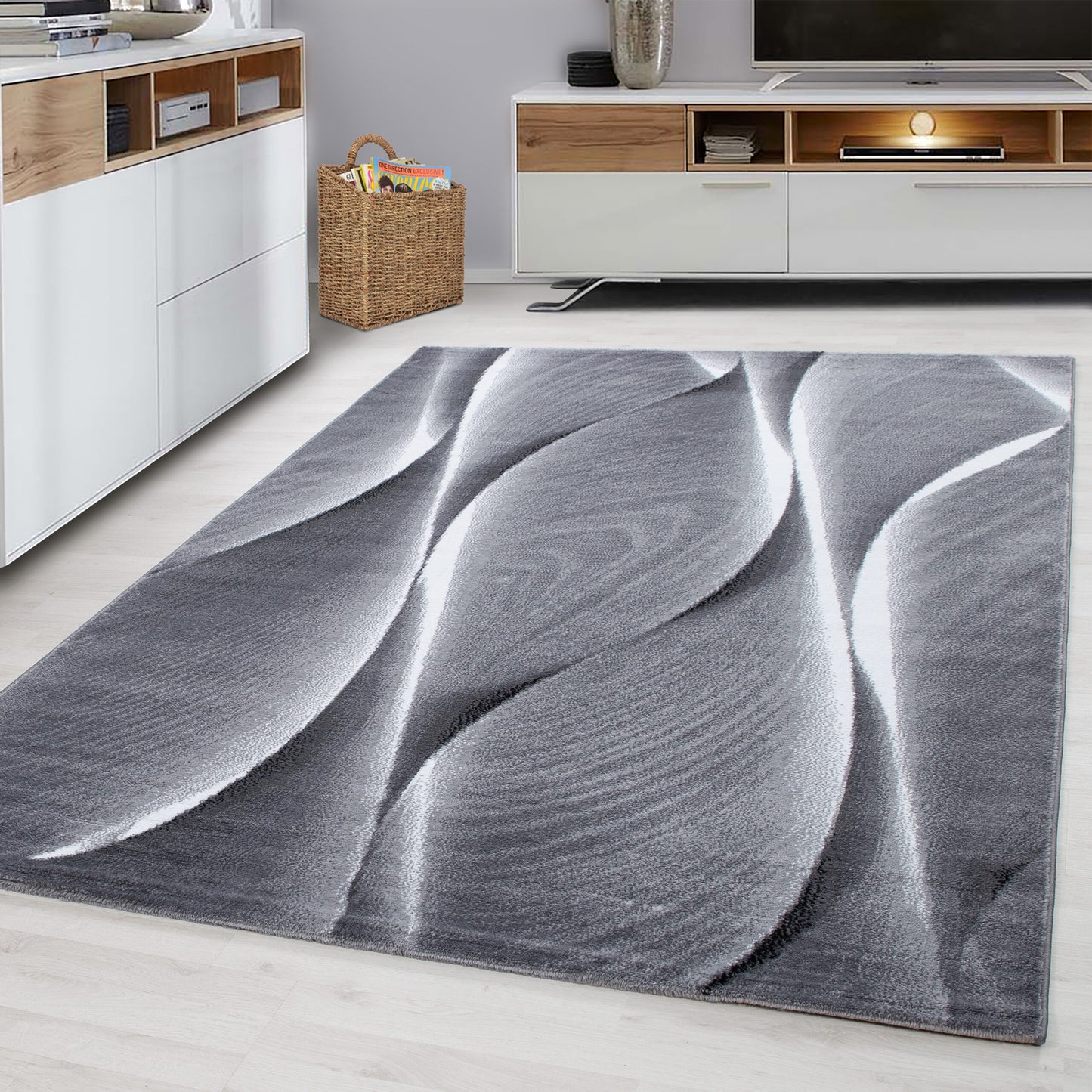 Parma Vloerkleed – Zwarte Curve – Laagpolig & Modern Design