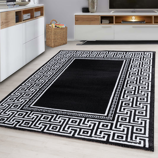 Parma Vloerkleed – Zwart Klassiek Randmotief – Laagpolig & Modern Design