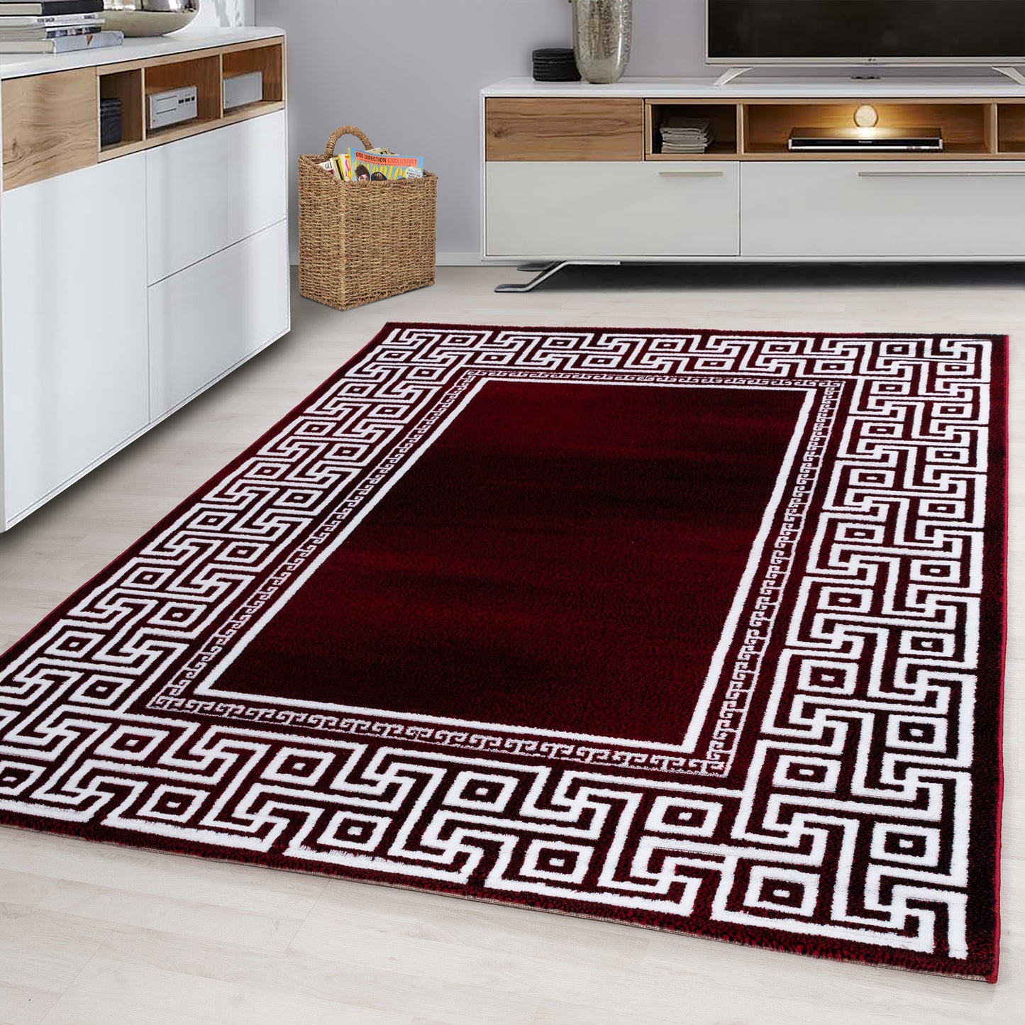 Parma Vloerkleed – Rood Klassiek Randmotief – Laagpolig & Modern Design